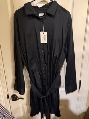 Untuckit NWT size 18 Black Button-Up Longline Shirt Dress with Tie Belt